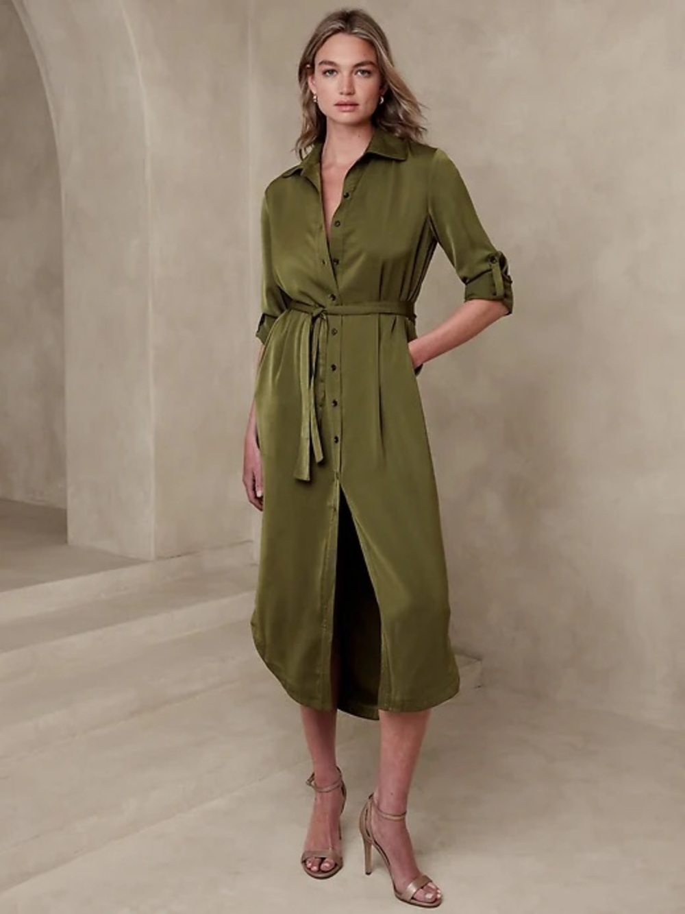 Banana Republic Satin Crepe Maxi Shirt Dress | Size L
